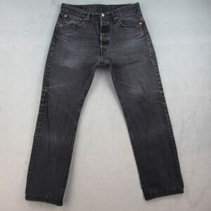 Levis 501 Original Fit Jeans Men 34x32 Faded Black Denim Straight Leg 00501-0660
